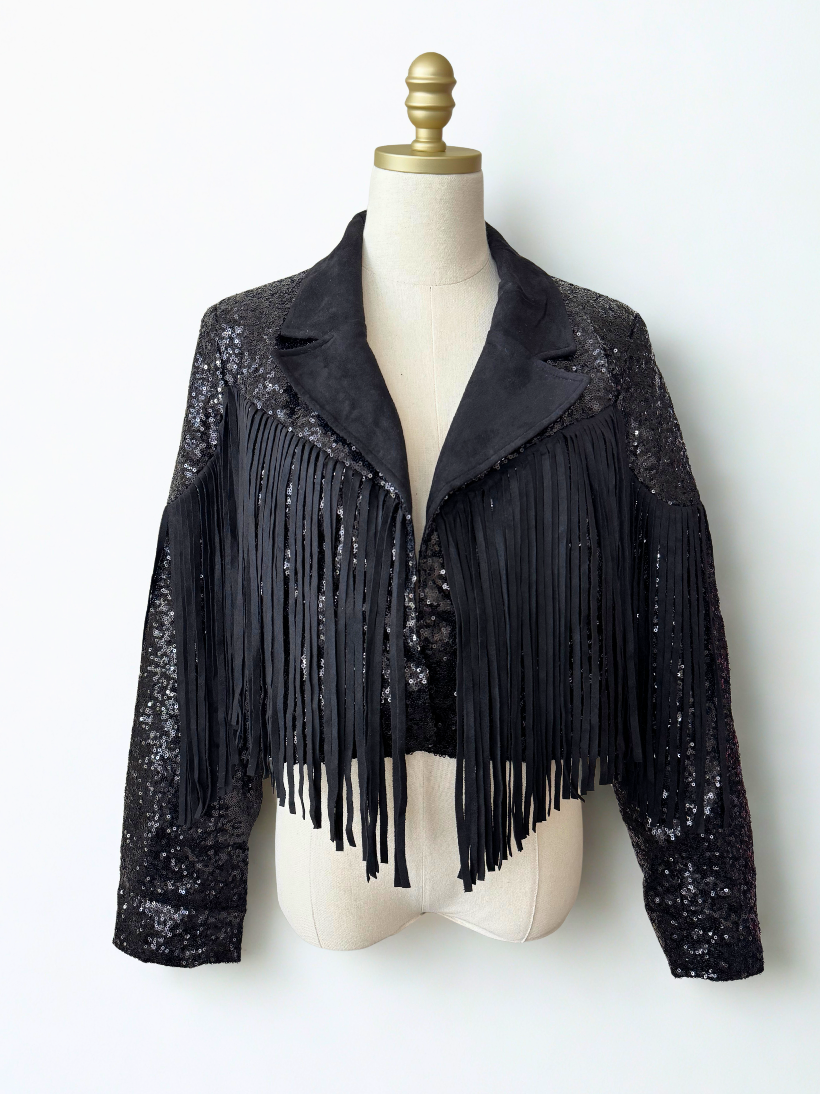 Black Sequin Fringe Jacket