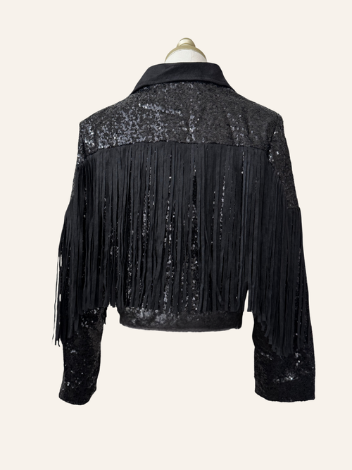 Black Sequin Fringe Jacket