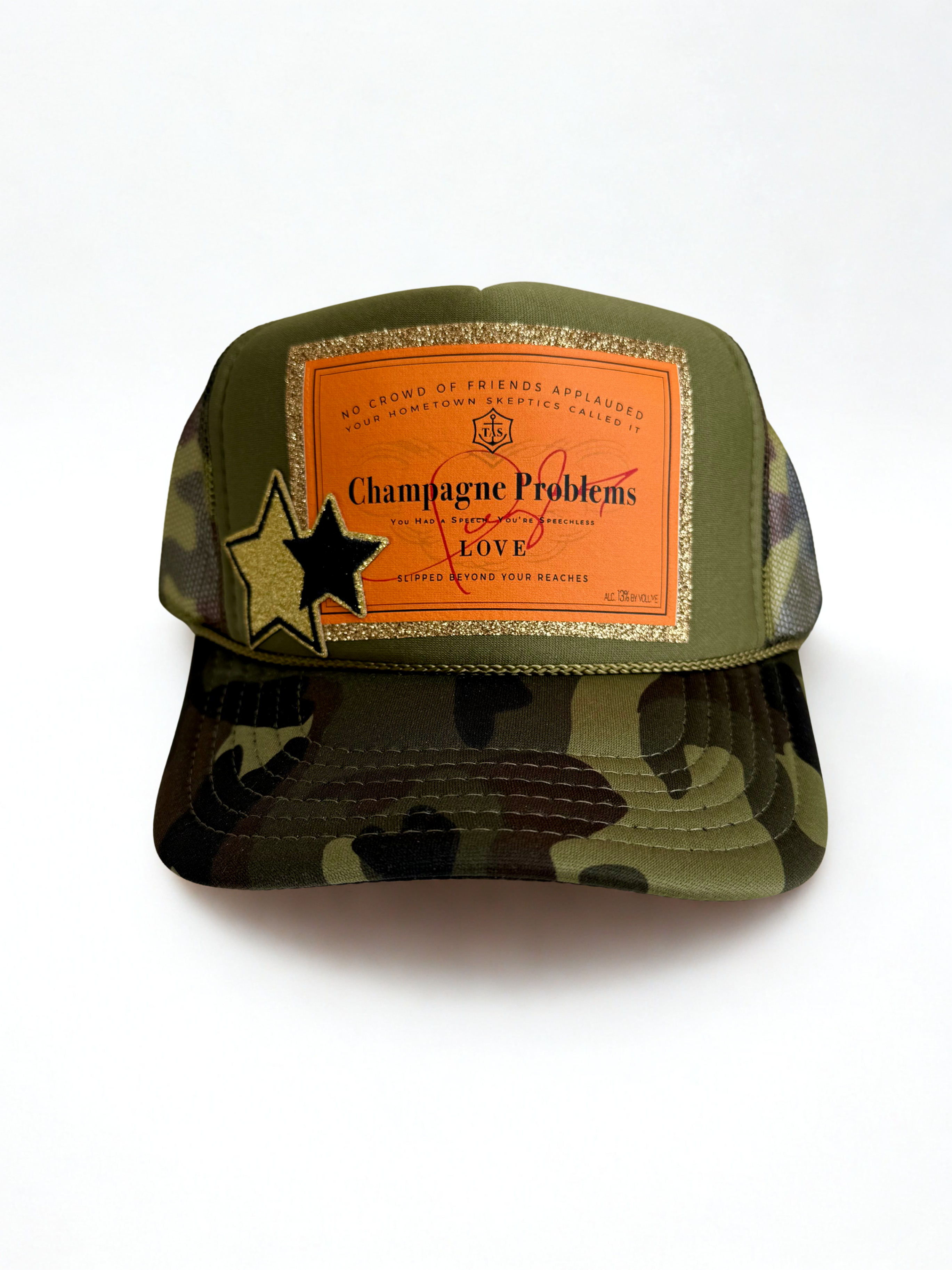 "Champagne Problems" Camo with Glitter Trucker Hat